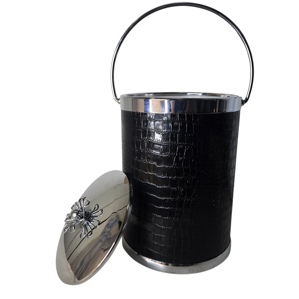 Elegant Black Ice Bucket with Silver Accents